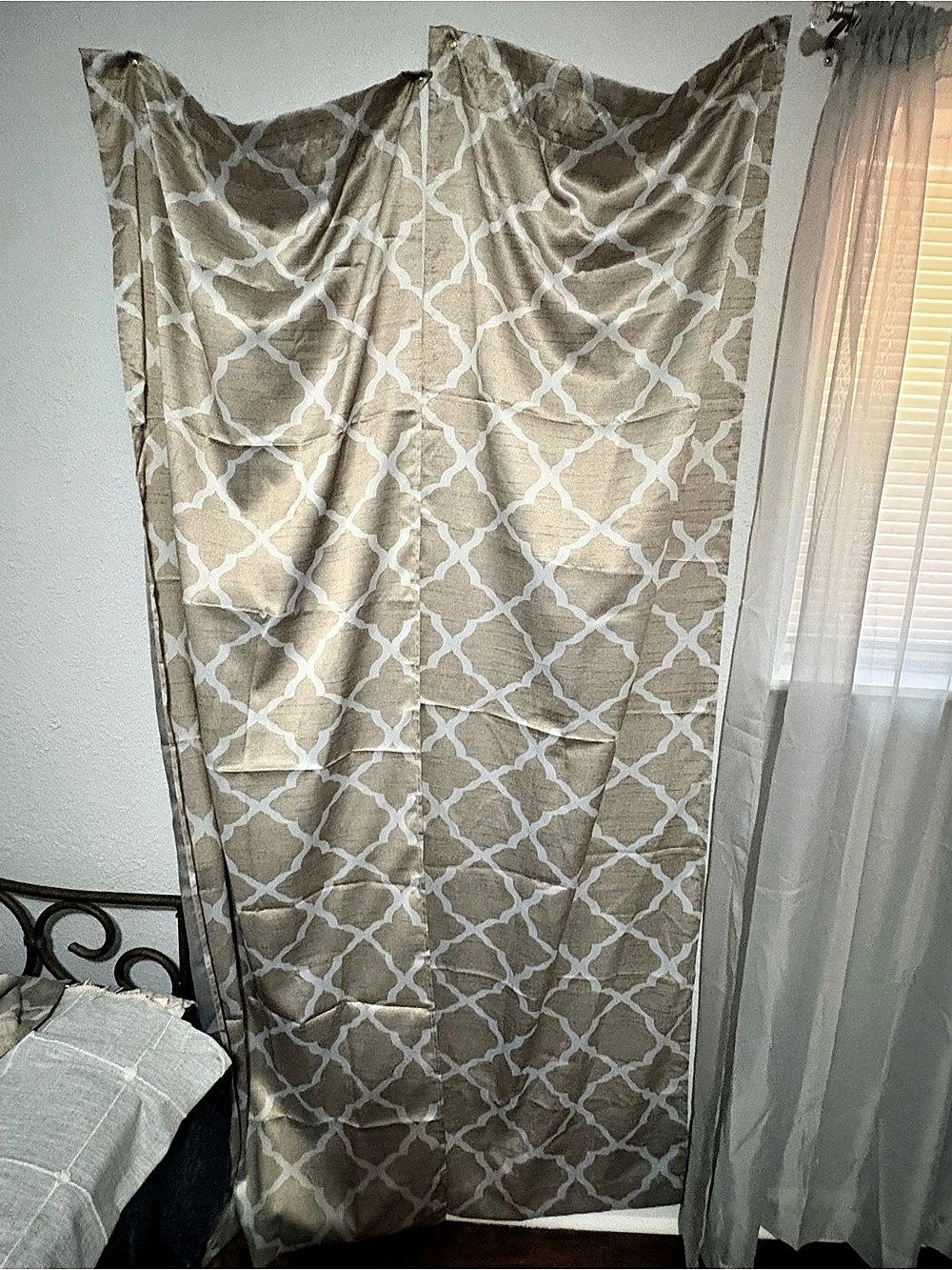 Keeco Geometric Curtain Panel in Gray & Cream